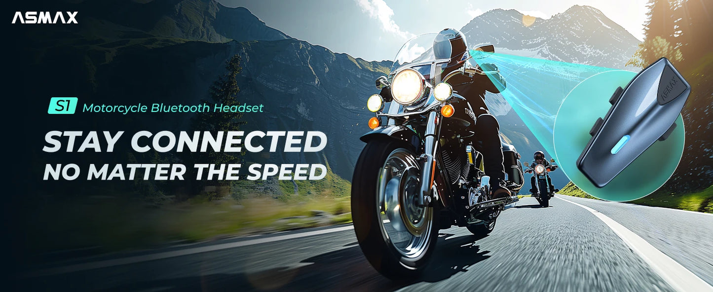 ASMAX Blue S1 Motorcycle Intercom Helmet Mesh Group Communication, Voice Control Bluetooth Headset for Snowmobile, Ski & ATV