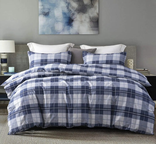 SLEEPBELLA Comforter 600 Thread Count Cotton Navy Blue & Grey Buffalo Pattern Blue Plaid Comforter Sets,Down Alternative Bedding