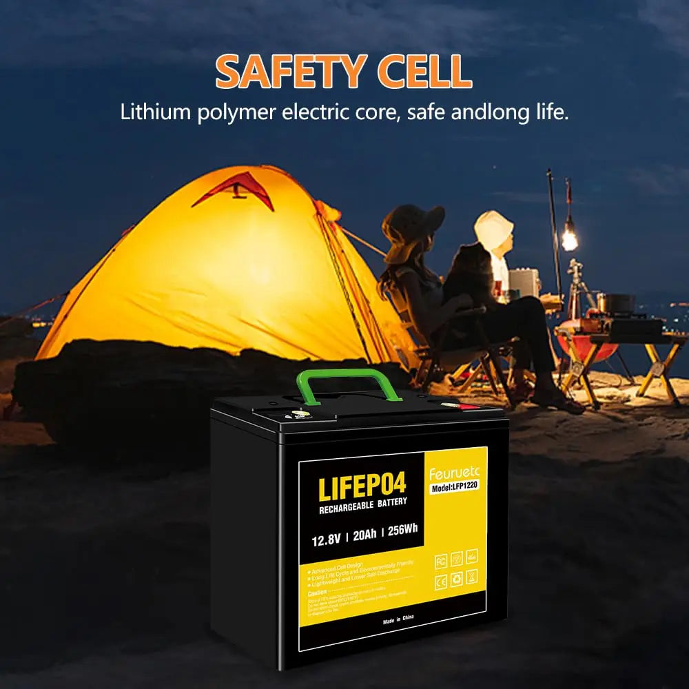 12V 20Ah LiFePO4 Lithium Battery, 4000+ Cycles, Maintenance-Free Battery for Camping， Fish Finder, Scooter, Security System