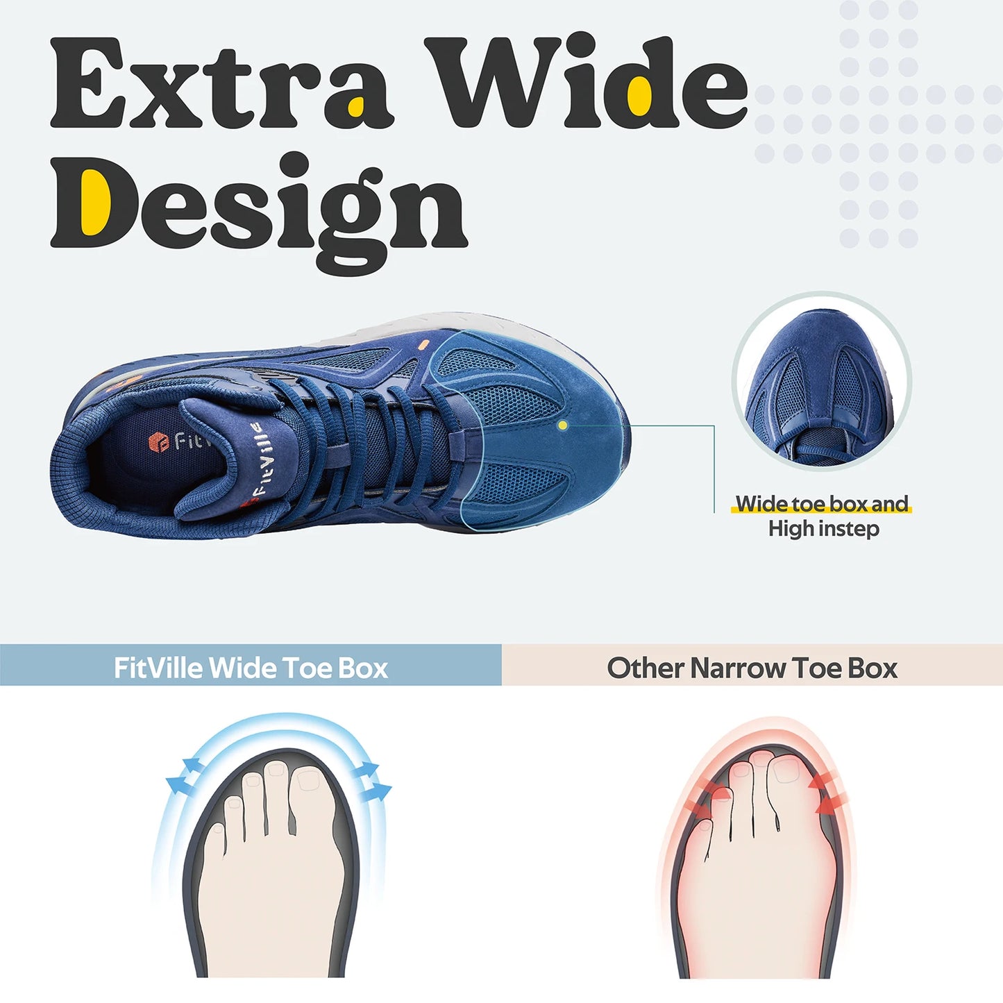 FitVille Men's High-Top Basketball Shoes Widened Lightweight Casual Sneakers Breathable For Male Swollen Feet Relieve Pain