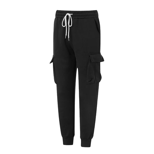 Men s Stylish Fleece Jogger Pants with Adjustable Drawstring Waistband Solid Color Casual Trousers for Fall and Winter