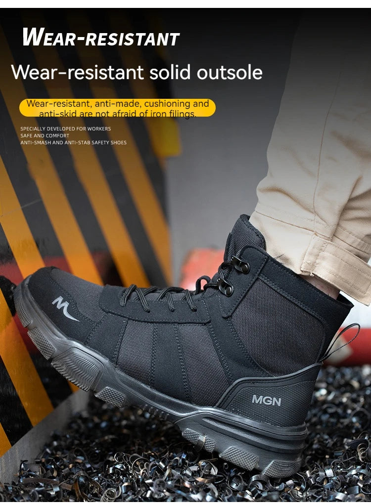 Mens Safety Shoes Steel Toe Metatarsal Protection Anti-Puncture Indestructible Shoes Trail Running Shoes Outdoor Protective Boot