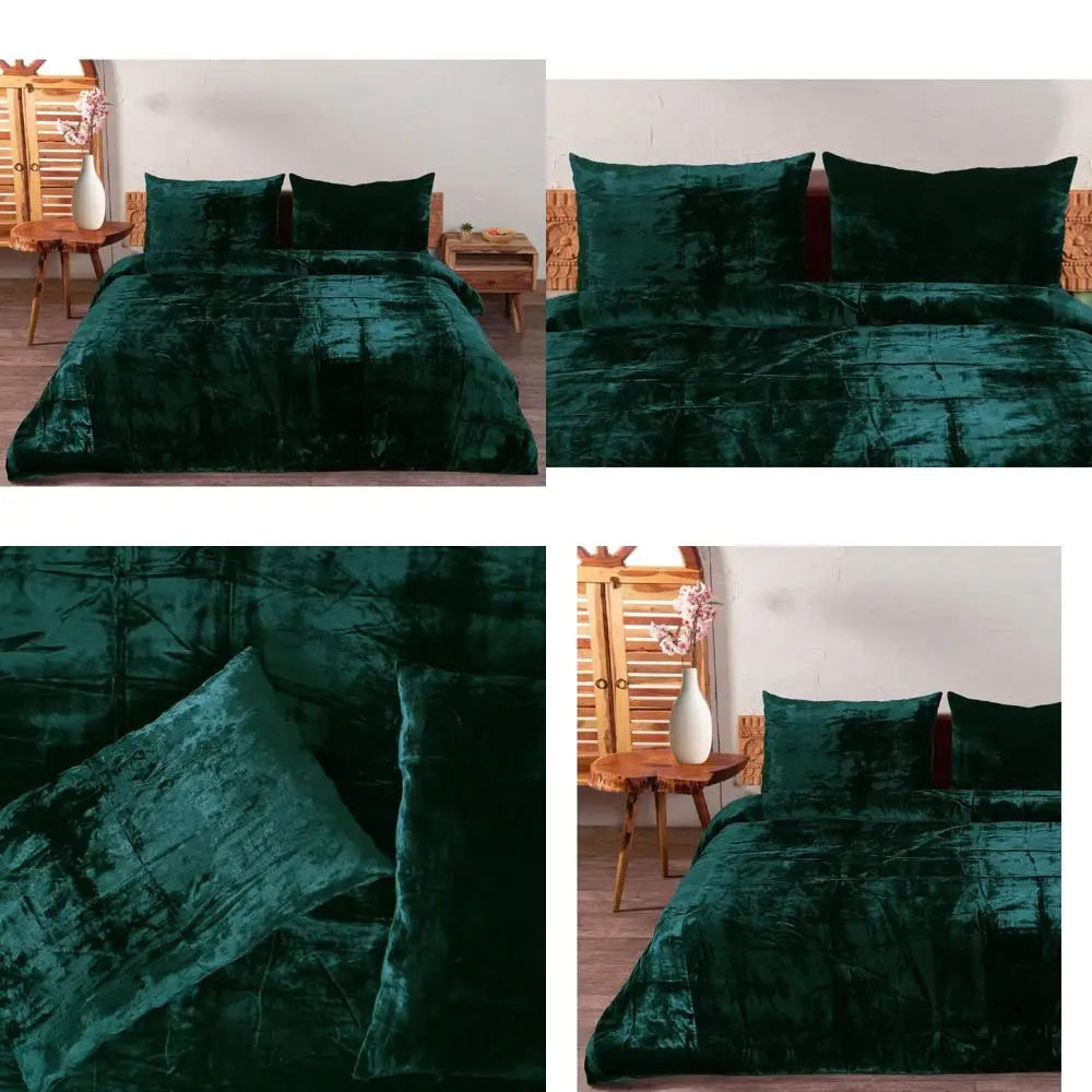 Ultra Luxury Rayon Velvet Boho Duvet Cover Set - Solid Dark Green Oversized King Size Bedding Comforter Cover