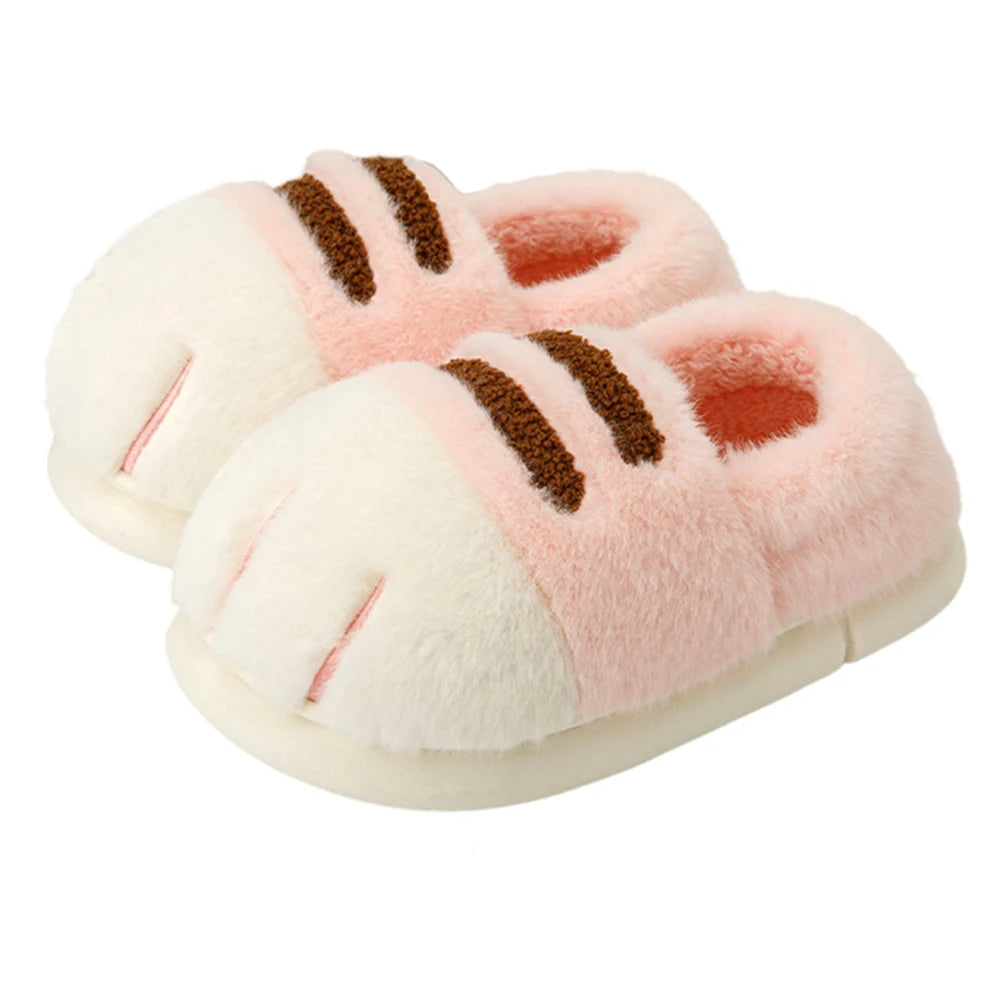 3D Cat Paw Plush Slippers Warm Slip-on House Shoes Comfortable Flat Thermal Slippers Furry Paw Couple Slippers for Autumn Winter