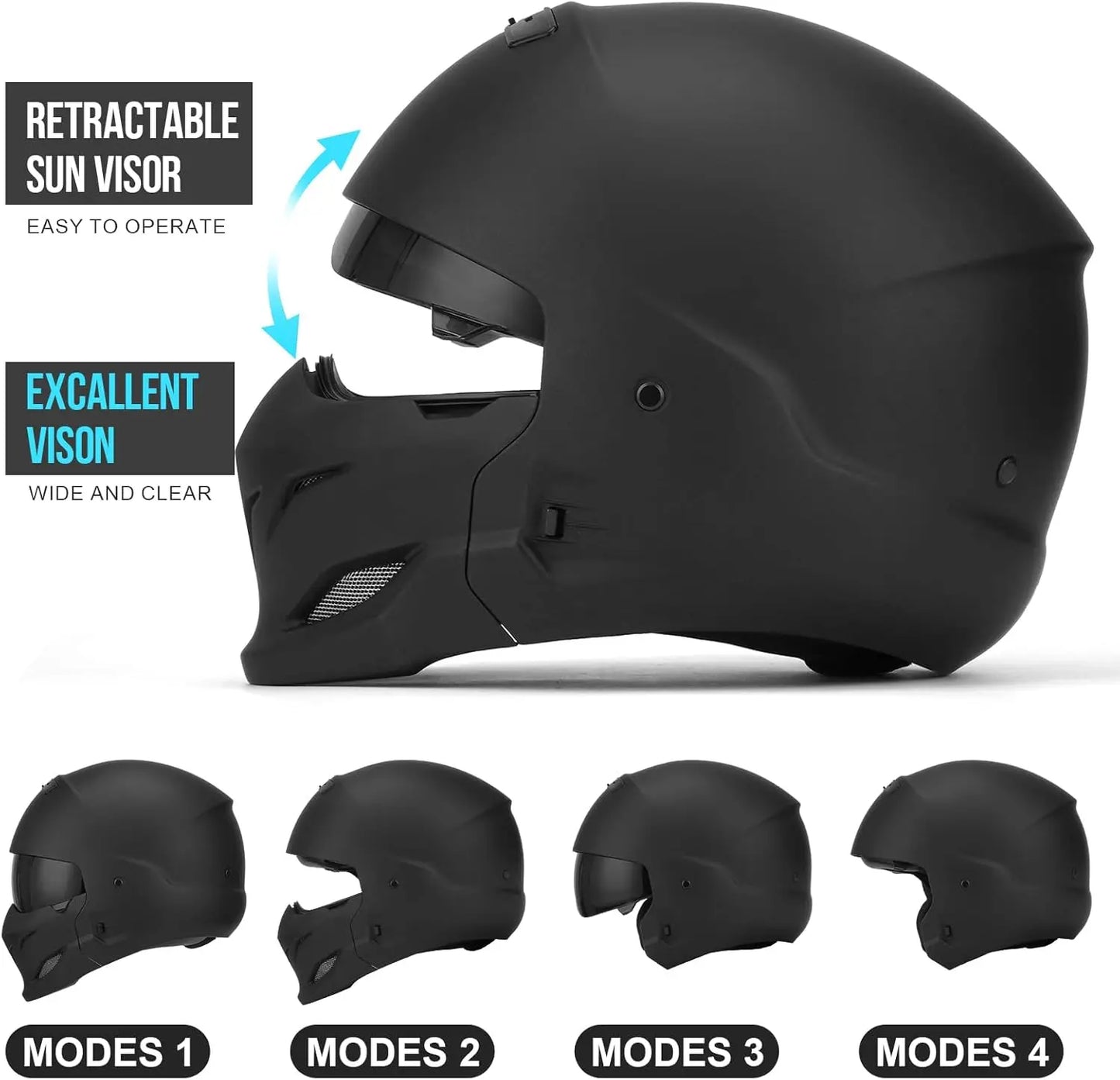 Open Face Motorcycle Helmet for Unisex-Adult Dirt Bike ATV Scooter Cruiser Full Face Motocross Helmet Interchangeable Mouth Cove