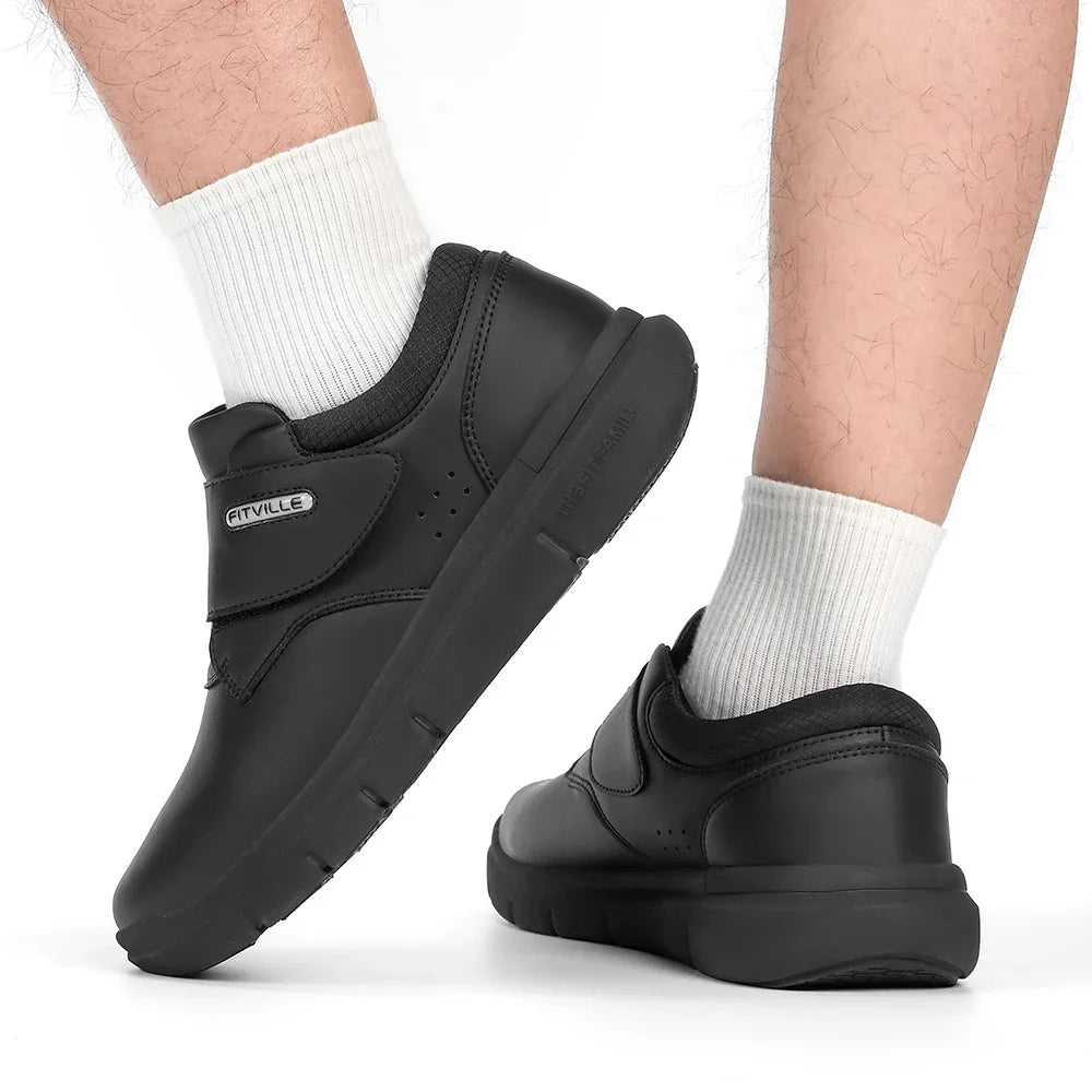 Extra Wide Men'S Diabetic Shoes Leather Walking Shoes For Elder Orthopedic Toes Swollen Feet Non-Slip With Arch Support