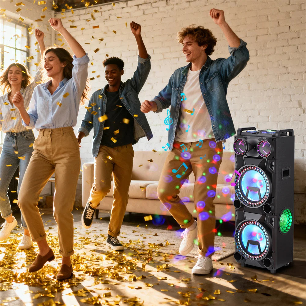 9500W Portable Bluetooth Party Speaker Karaoke Sound System Heavy Bass Rechargeable Dual 12 Inche Subwoofer Led Light with Mic