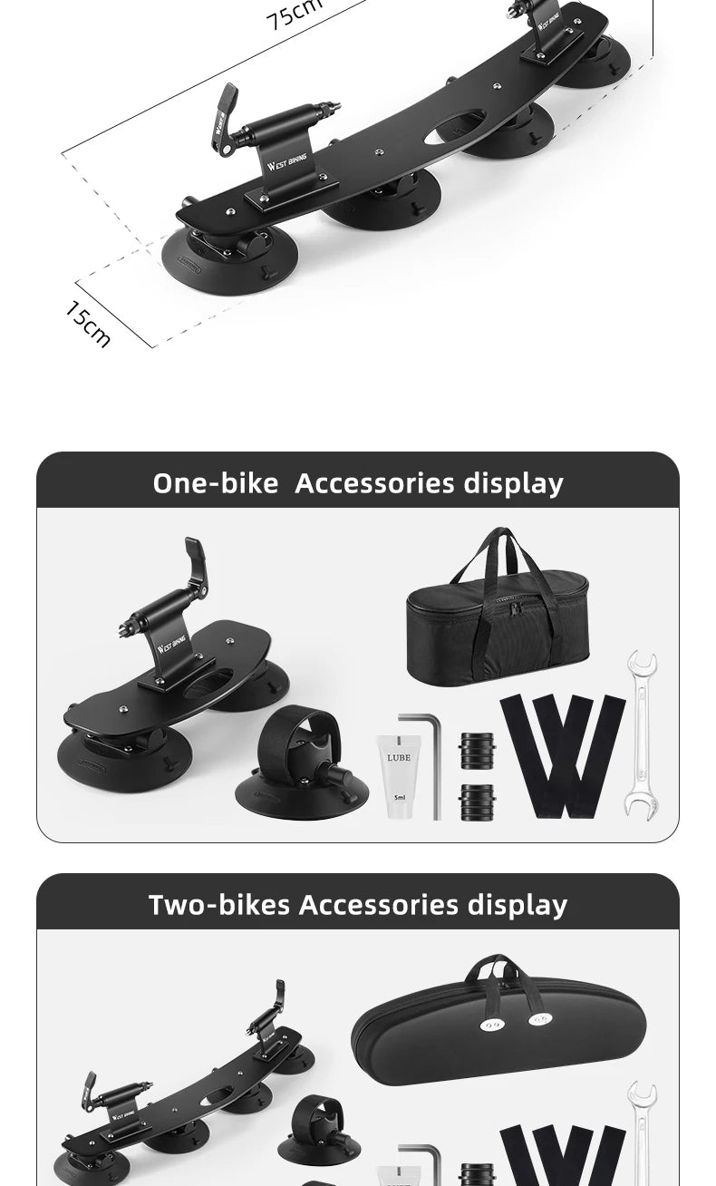 WEST BIKING Car Roof Vacuum Suction Cup Bicycle Racks Cycling Tour MTB Road Bike Quick Release Car Carrier Top Parking Racks