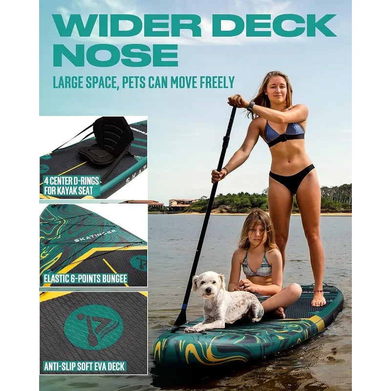 11'6×35" Super Wide Inflatable Stand Up Paddle Board, Ultra Stable Wide SUP for 2+1 People/Family/Big Size w/Shoulder Strap