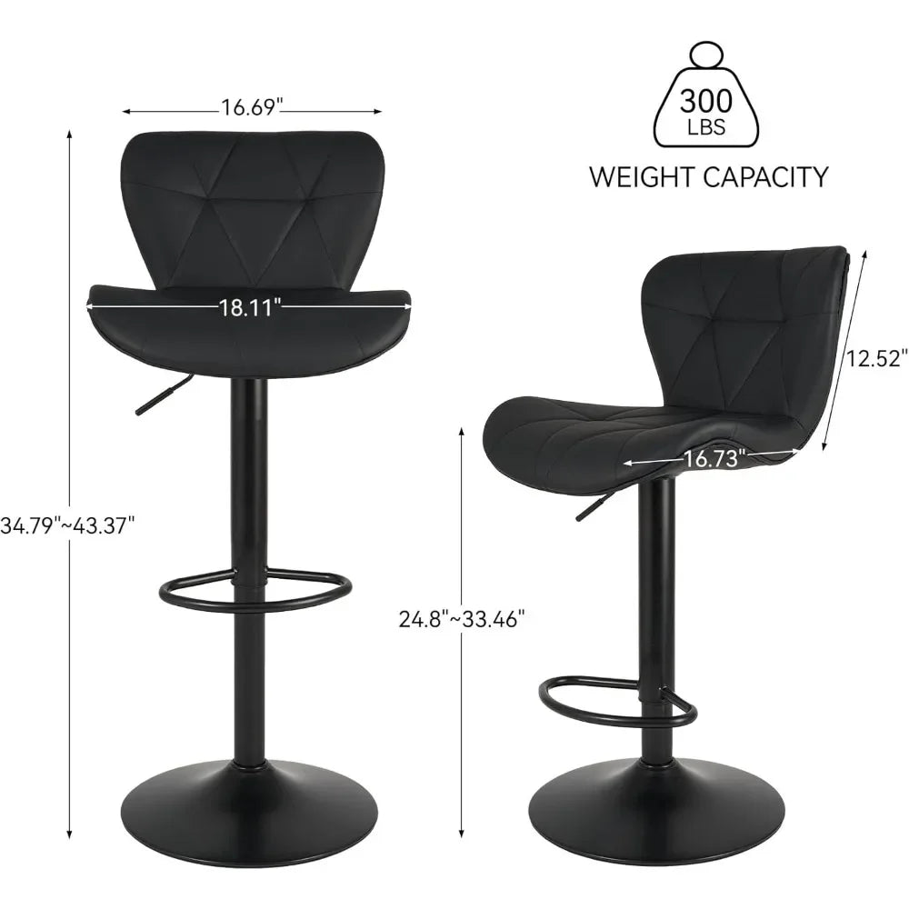 Modern Adjustable Bar Stools Set of 2 Faux Leather Swivel Chairs Counter Height with Upholstered Back for Kitchen Island