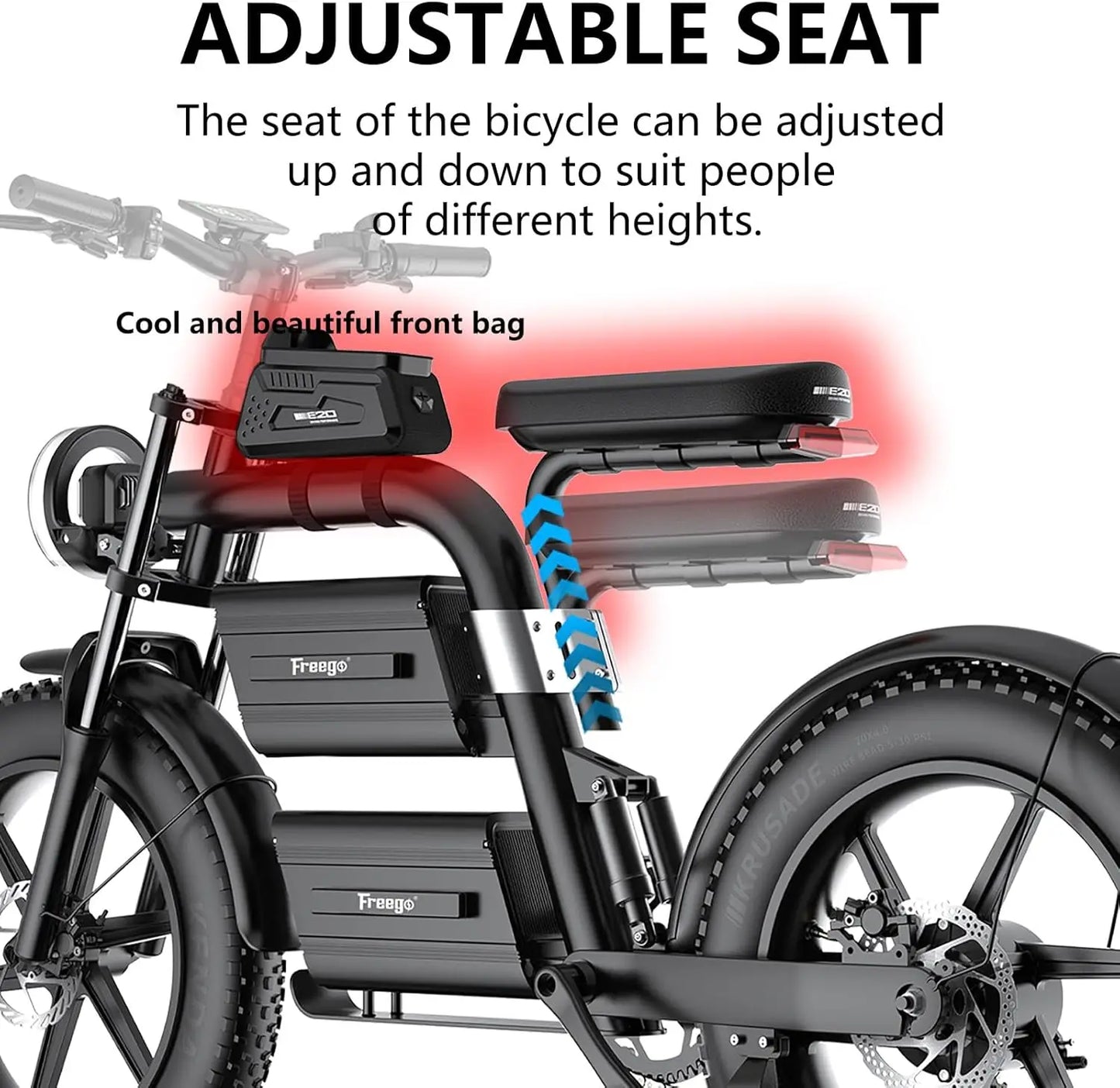 FREEGO Electric Bike for Adults 2100W Peak 40Ah Dual Battery  37MPH Off Road Fat Tire Electric Motorcycle with Full Suspension