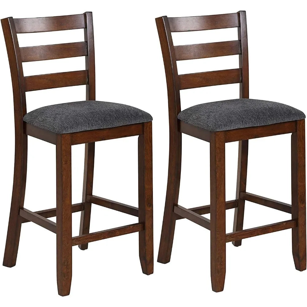 Counter Height Bar Stools Set of 2 Bar Stools Counter Stools with Back, Rubberwood Legs & Grey Fabric Cushion
