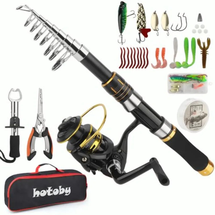 Fishing Pole Combo Set 6.89ft Carbon Fiber Telescopic Fishing Rod and Reel Combo with Spinning Reel Fishing Pliers Lip Gripper