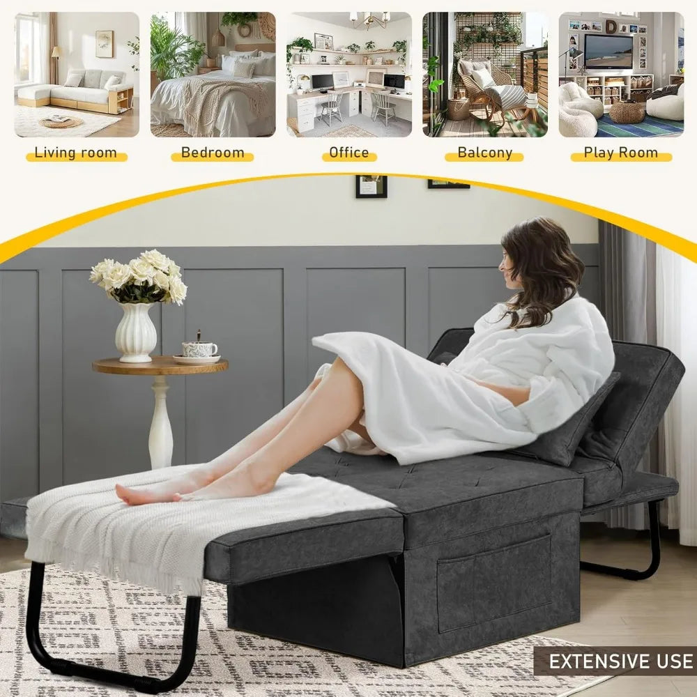 Convertible Ottoman Sleeper Chair with Adjustable Backrest and Pillow, Multi-Functional Sofa Bed for Comfortable Rest and Relaxa