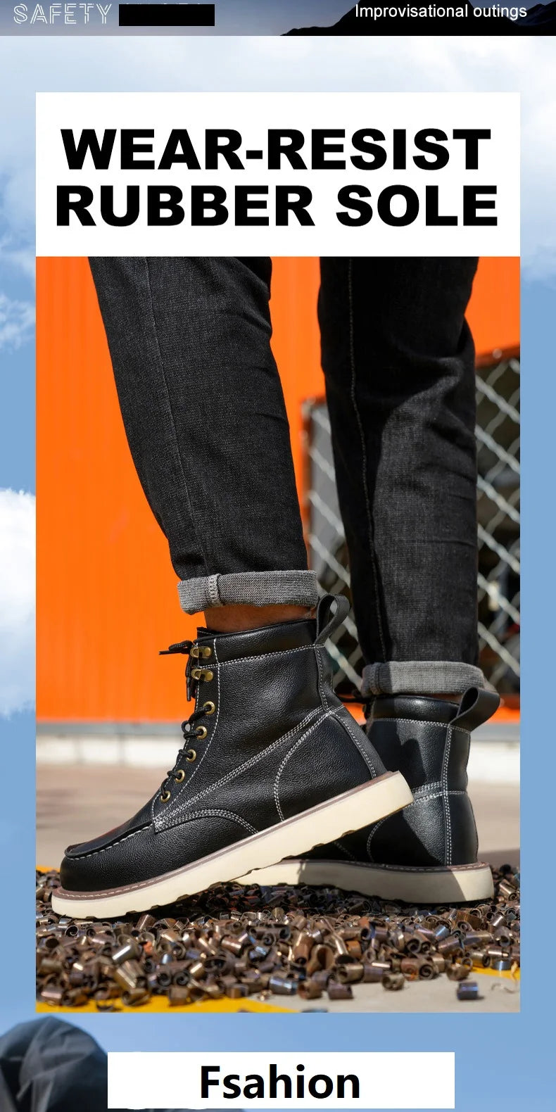 Two layer cowhide men's anti-smash anti-puncture high top work safety shoes