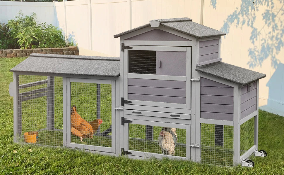 Outdoor Hen House Poultry Cage with Nesting Box, Leakproof Pull Out Tray and UV-Resistant Roof (78.9" L x 26.6" W x 42.5" H)