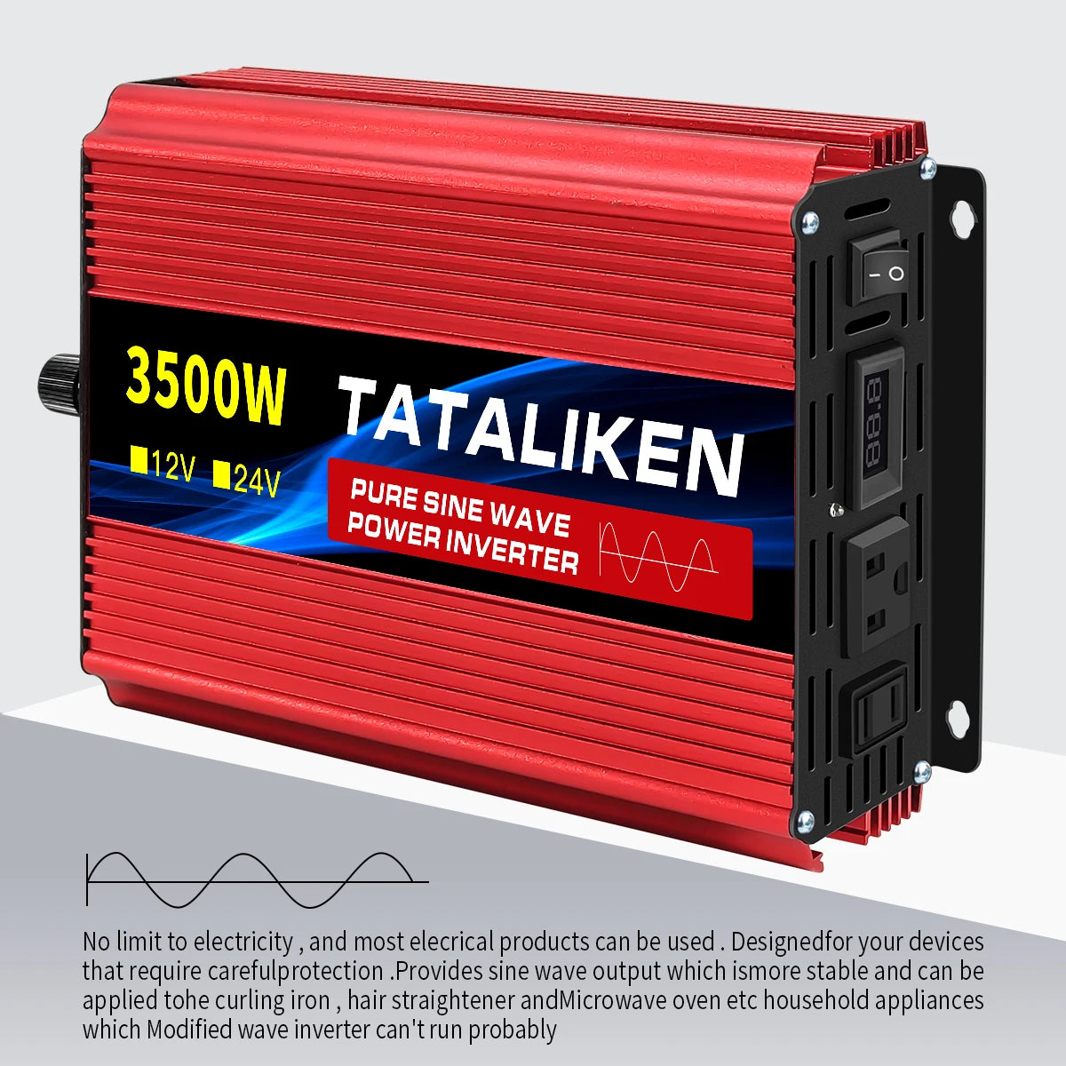 1600w-4500W 12V/24V to AC 110V 60Hz Pure Sine Wave Inverter Car Power Tranfermer  Voltage Portable  Converter with LED Display