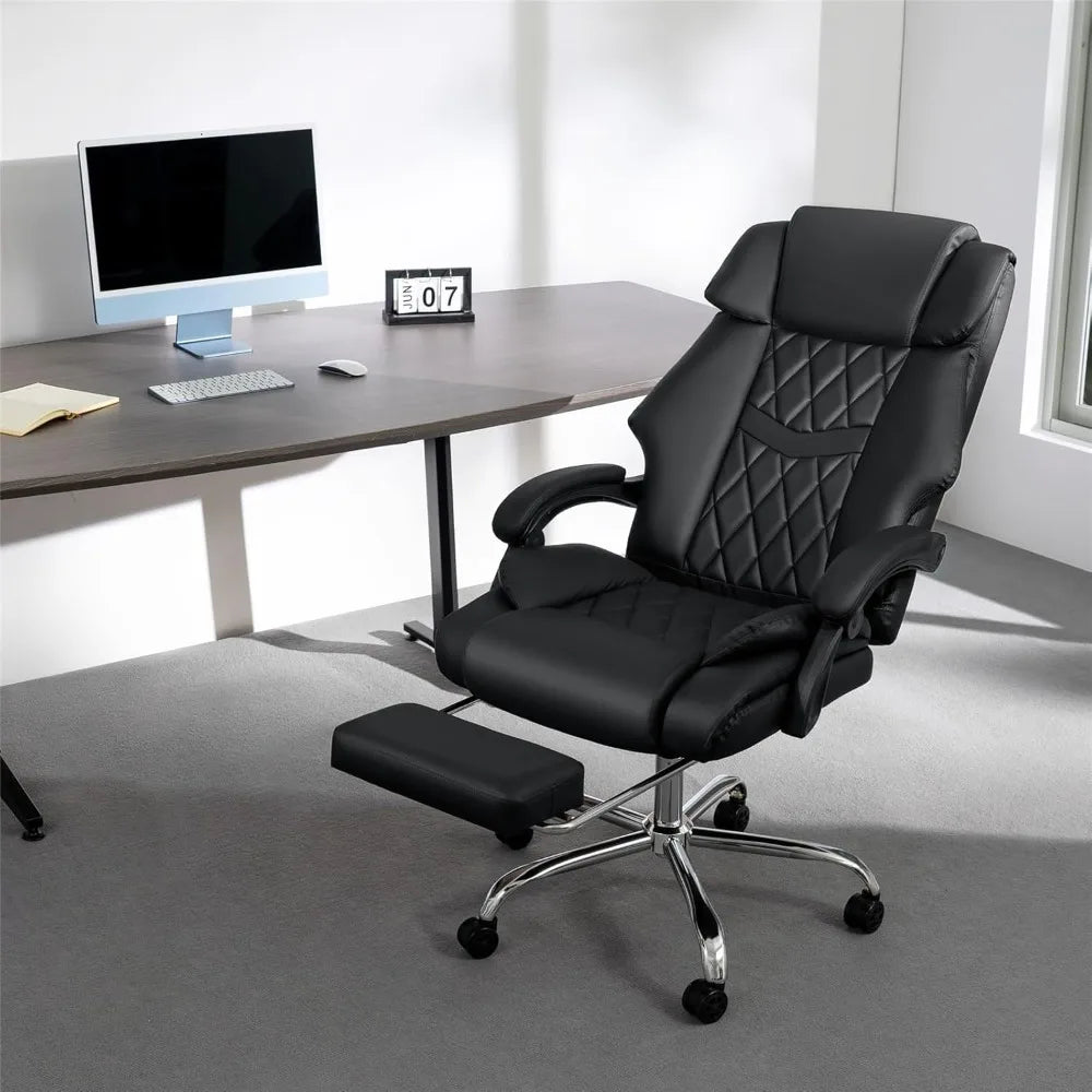 Office Chair Big and Tall 550lbs Reclining Office Chairs with Footrest Executive Extra Wide Seat Office Chair PU Leather