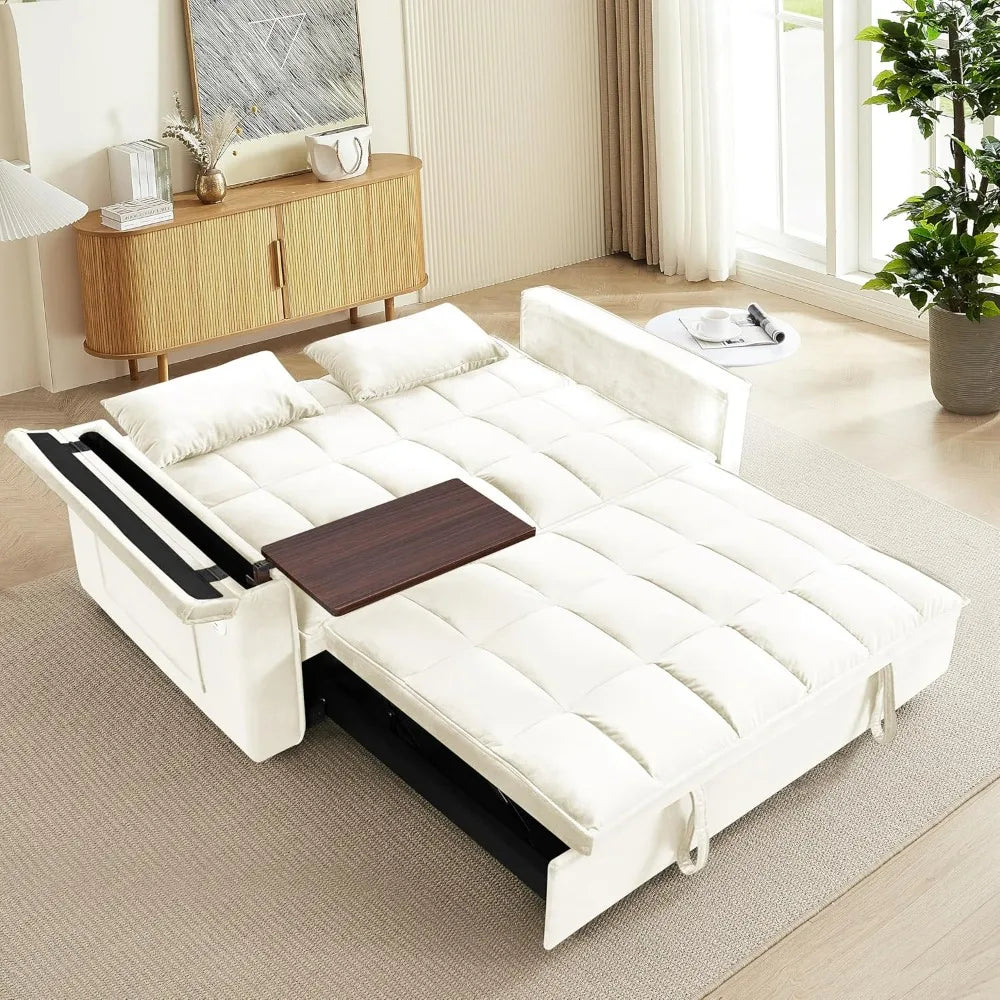 55 Velvet Sleeper Sofa Bed with 3-in-1 Functionality, Pull Out Couch, Adjustable Back, and 2 Pillows - Convertible Futon Sofa