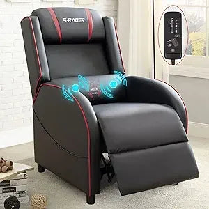 Ergonomic PU Leather Gaming Recliner Chair with Massage, Comfortable for Living Room, Single Sofa Recliner for Home, Racing Styl