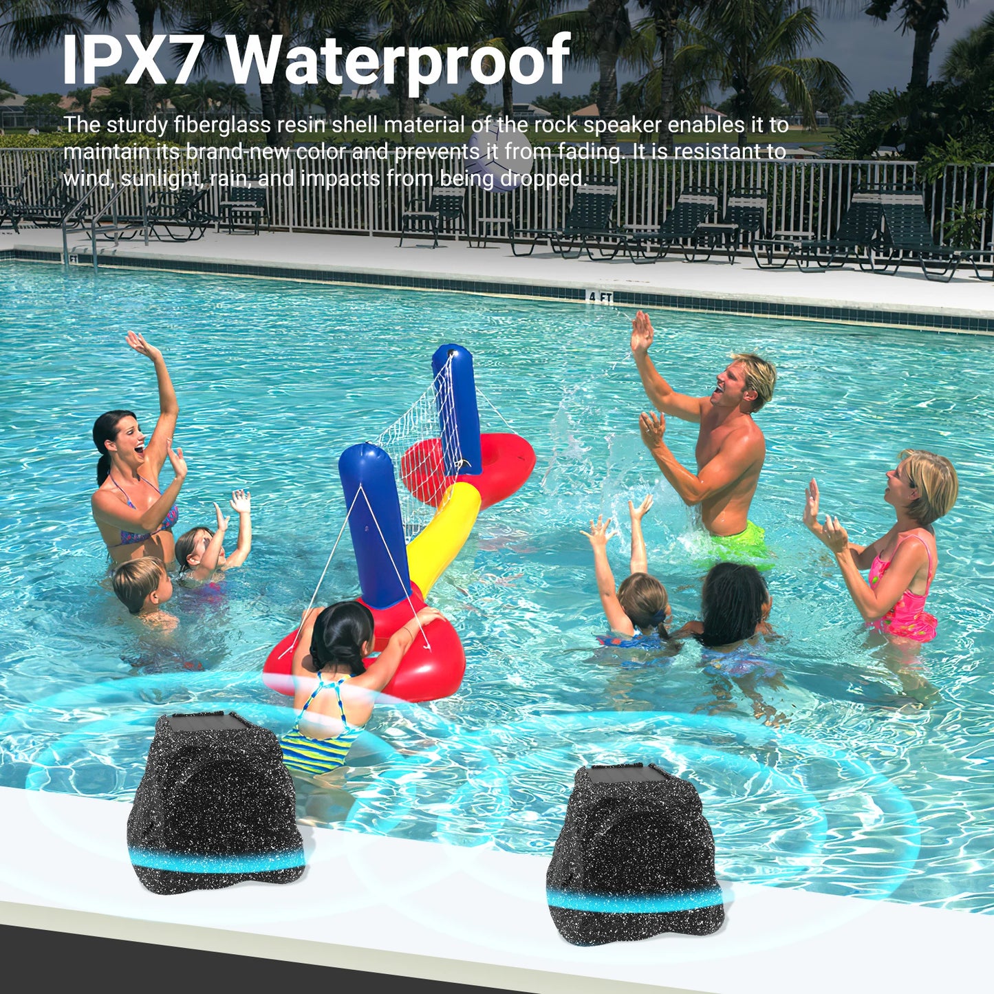 Herdio 8" Rock Bluetooth Speakers Outdoor Waterproof IPX7 Wireless Solar 240W TWS Connection Powered With Rechargeable Battery