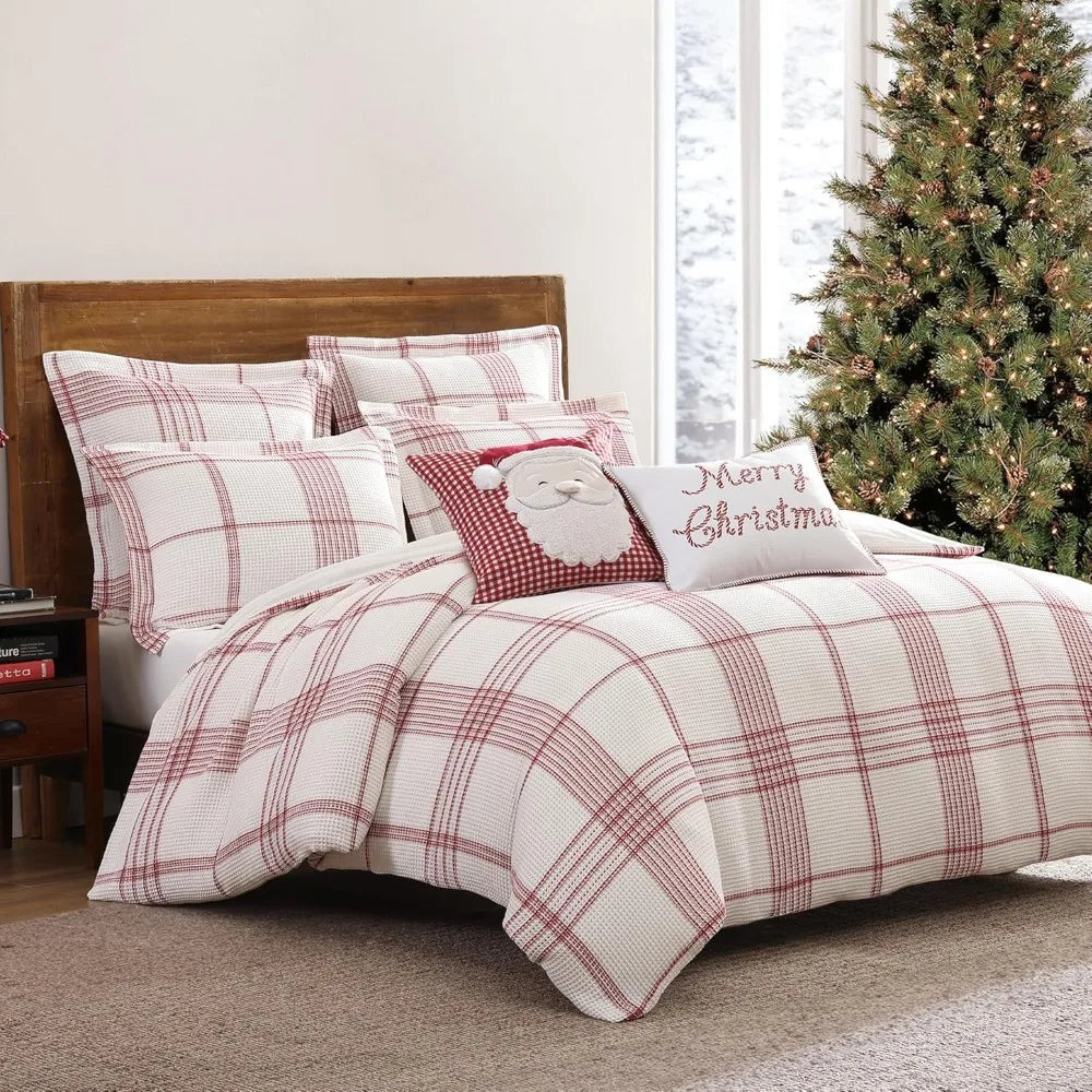 Levtex Home Peppermint Plaid Christmas Duvet Set - Full/Queen Size with 90x94 Duvet Cover and 2 Standard Pillowcases