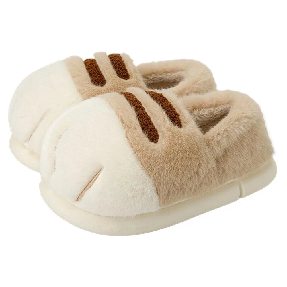 3D Cat Paw Plush Slippers Warm Slip-on House Shoes Comfortable Flat Thermal Slippers Furry Paw Couple Slippers for Autumn Winter