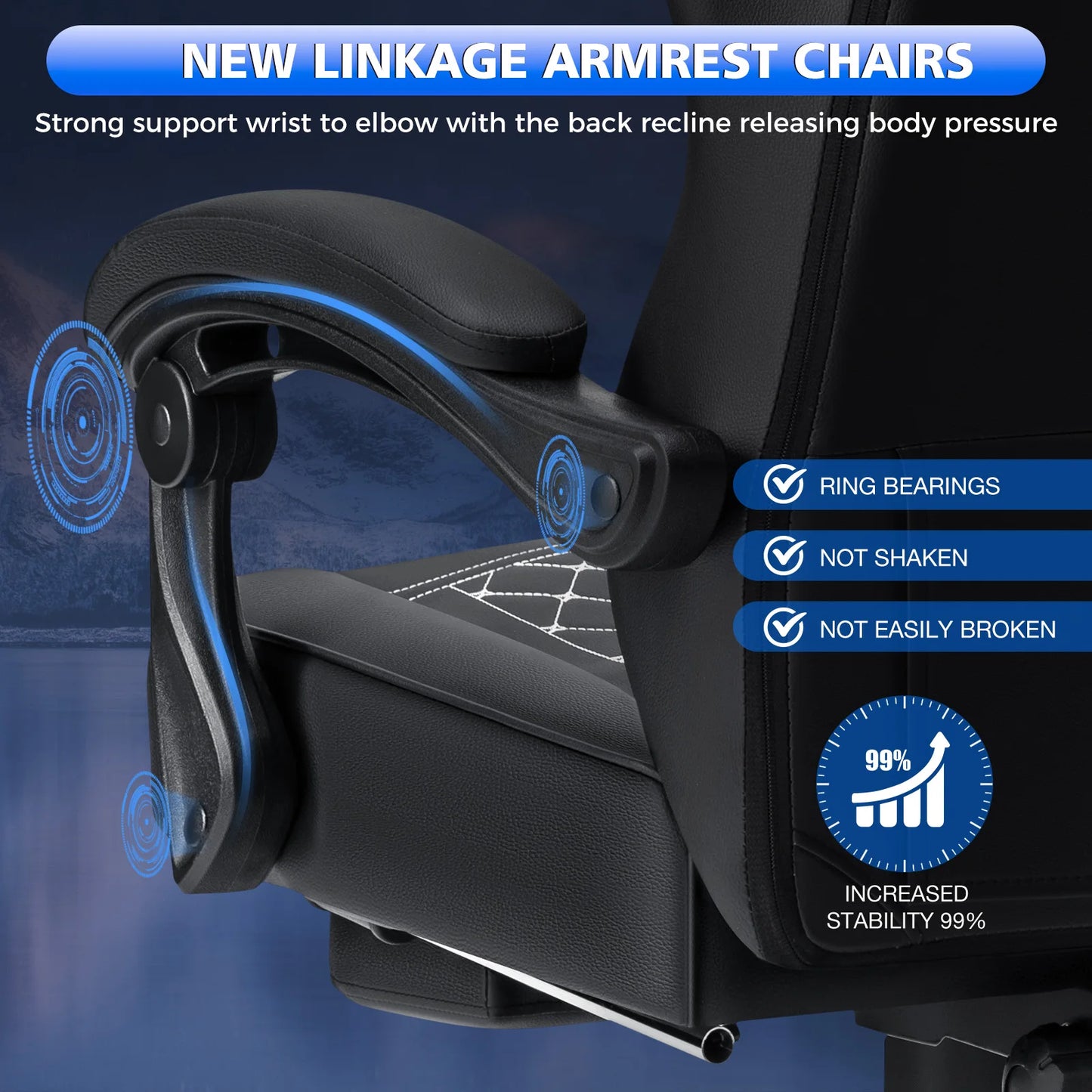 Leather Gaming Chair with Footrest Bluetooth Speaker Dual Function Massage Height Adjustable Recliner Computer Office Chair Sofa