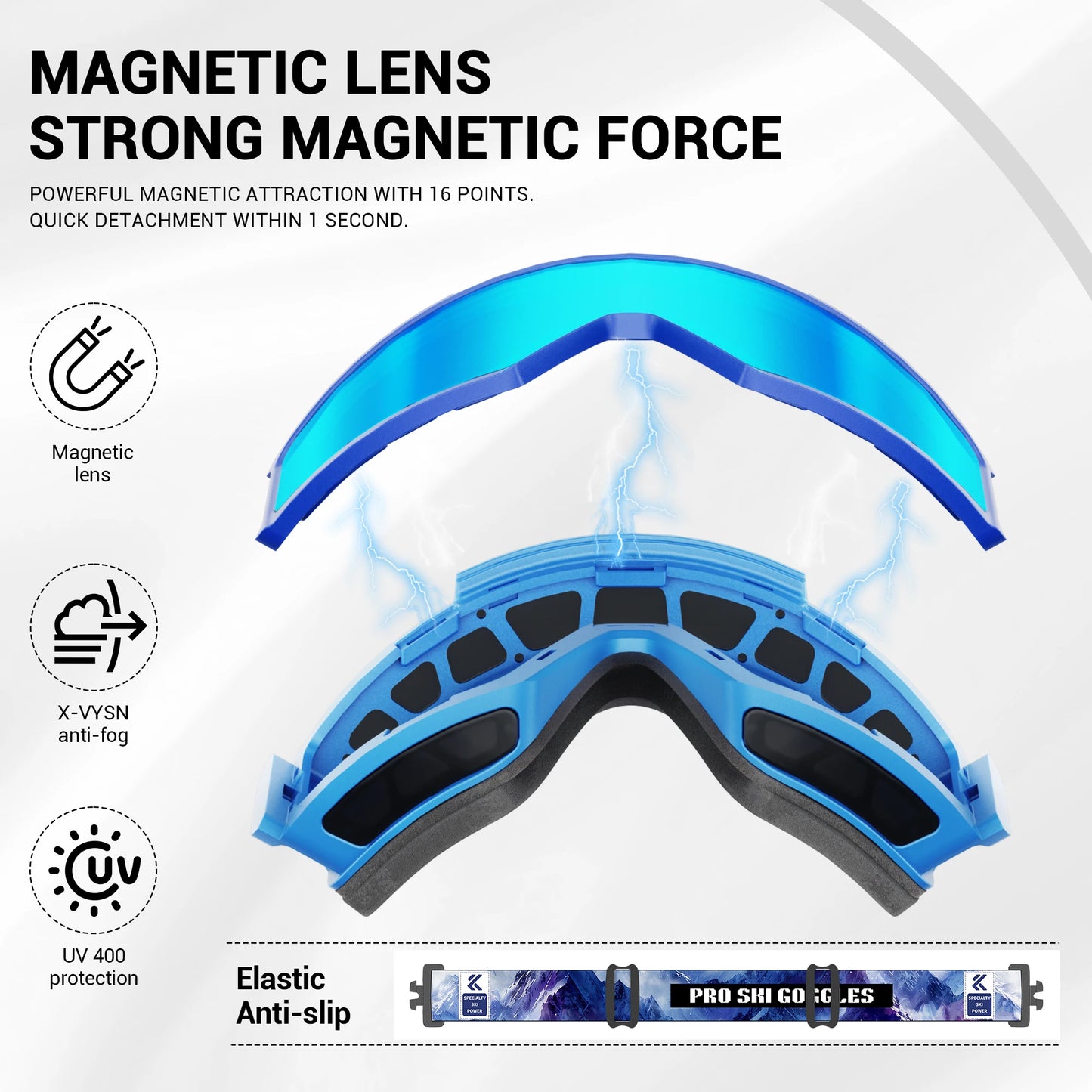 KAPVOE OTG Ski Goggles UV400 Magnetic Attraction Anti-Fog Skiing Goggles Men Snowboard Glasses Women Outdoor Snow Sunglasses