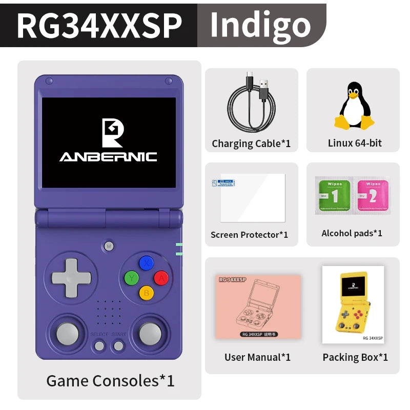Anbernic RG34XXSP Retro Flip Handheld Game Console 3.4" IPS 720*480 Screen Linux 64-bit 3300mAh Collapsible Video Gaming Player