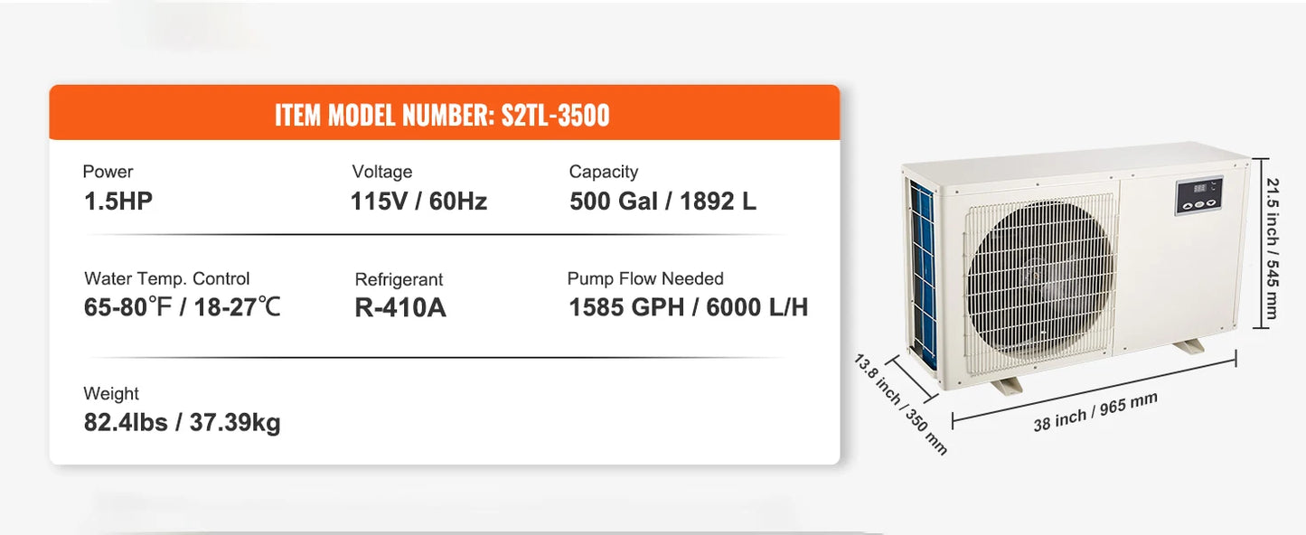 SucceBuy Aquarium Chiller 0.25/0.33/0.1/1.5HP Hydroponic Water Chiller Quiet Refrigeration Compressor for Fresh Water Fish Tank