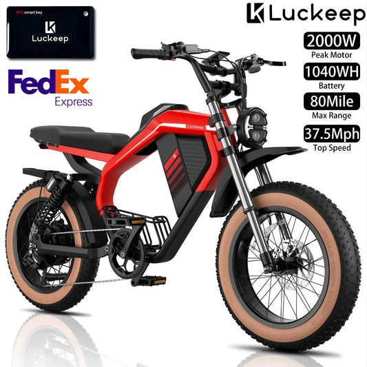 Electric Off-Road Bike Luckeep M5 Max 20x4" 2000W,37.5Mph,80Mile,52V 20Ah,7 Speed, Wide Tire All Terrain E-Bike,New