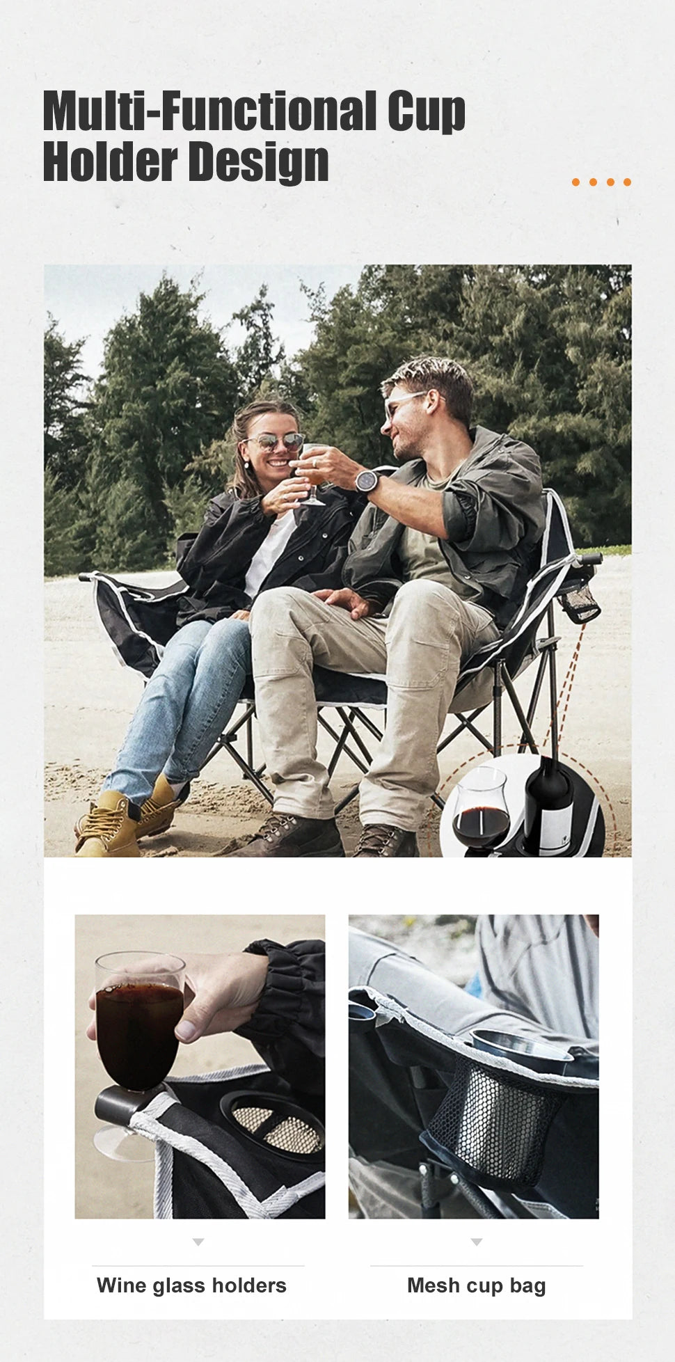 WESTTUNE Double Camping Chair Oversized Loveseat Outdoor Couch Heavy Duty Outdoor Folding Chair with Cup Holder Support 440 lbs