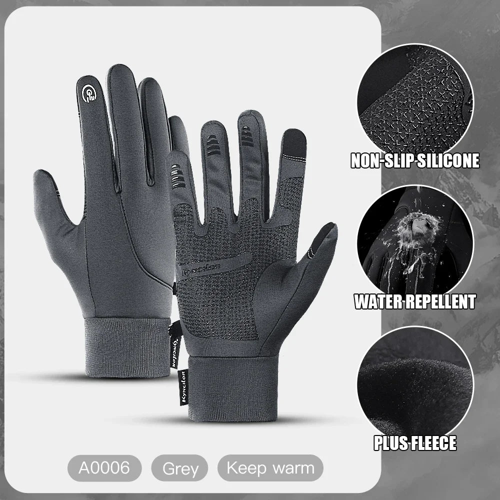 Full Fingers Men Winter Waterproof Cycling Gloves Outdoor Sports Running Motorcycle Ski Touch Screen Fleece Gloves Non-slip Warm