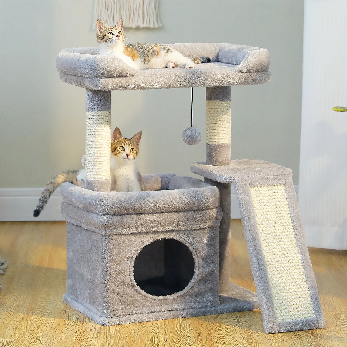 Small Cat Tree for Indoor Cat Tower with Sisal Scratching Post and Pad Wide Top Perch Large Cat Condo Cat Scratchers Cat Toys