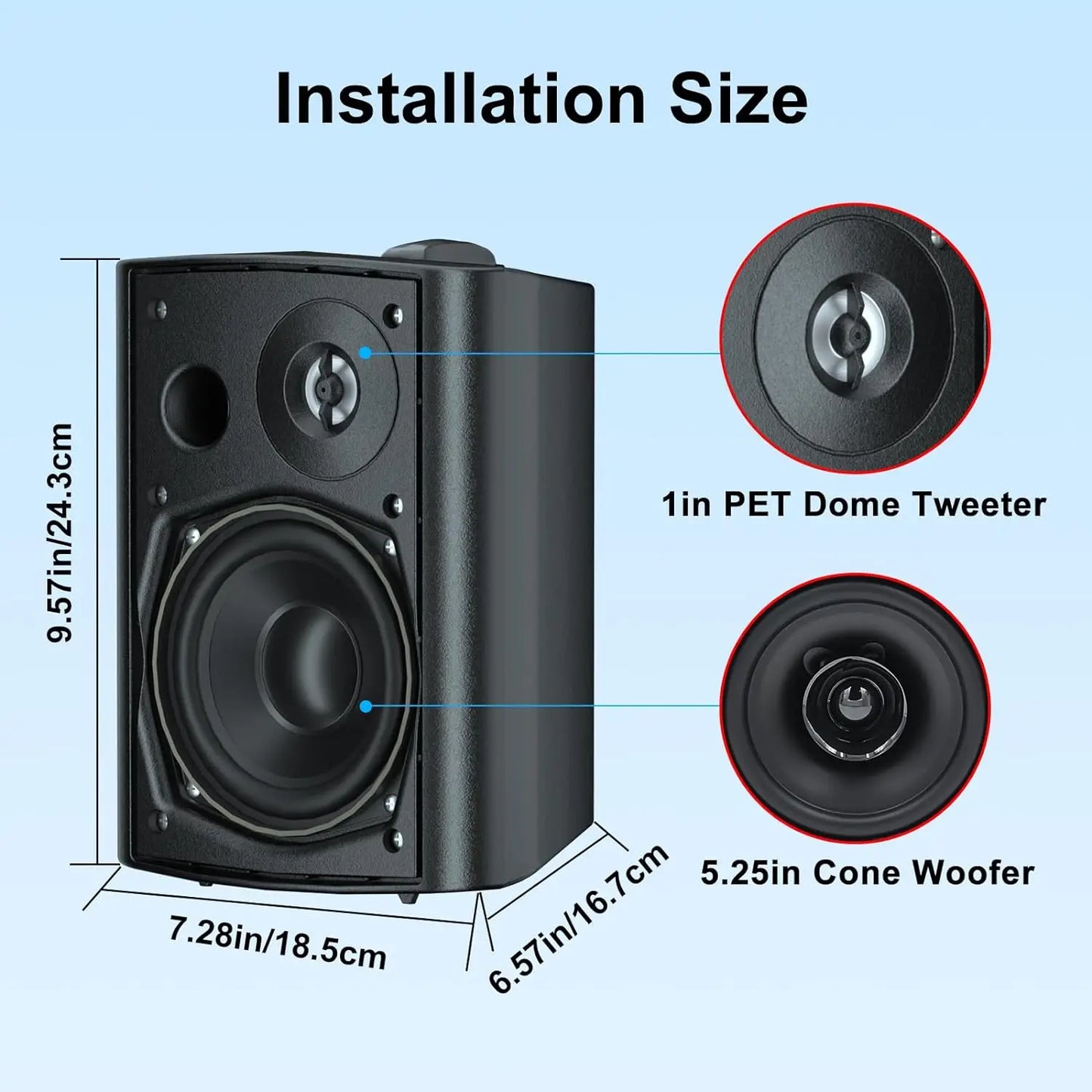 Herdio 5.25'' 300W Indoor Outdoor Waterproof Dual Speakers Home Theater Wall Mount System For Garage Basement living Room Black
