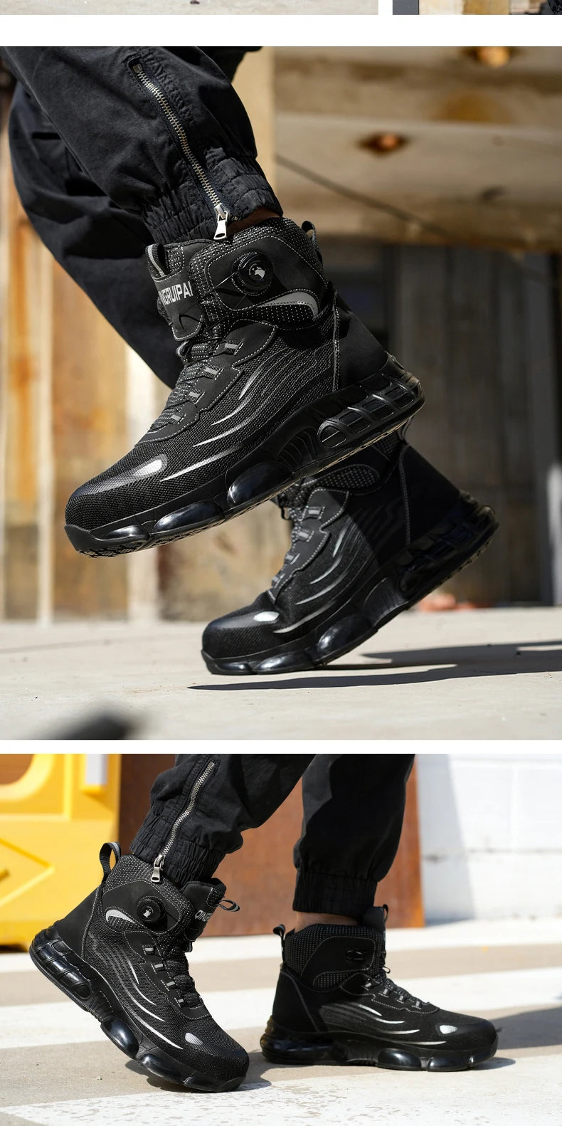 Men's high top lace-free comfortable soft sole anti-smash and puncture resistant work shoes