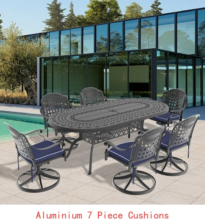 9-Piece Outdoor Dining Set, All-Weather Cast Aluminum Furniture, Black Frame