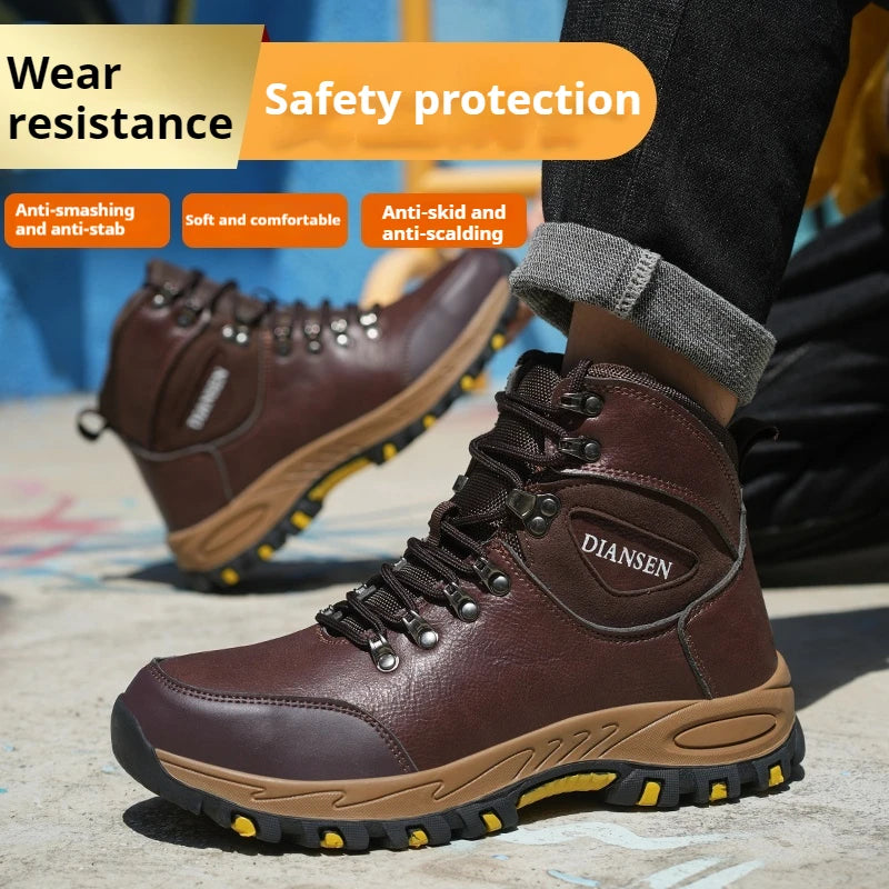 High Top Men Work Shoes Anti-Puncture Anti-smash Work Sneakers Slip Resistant Comfortable Soft Water Resistant Work Hiking Boots