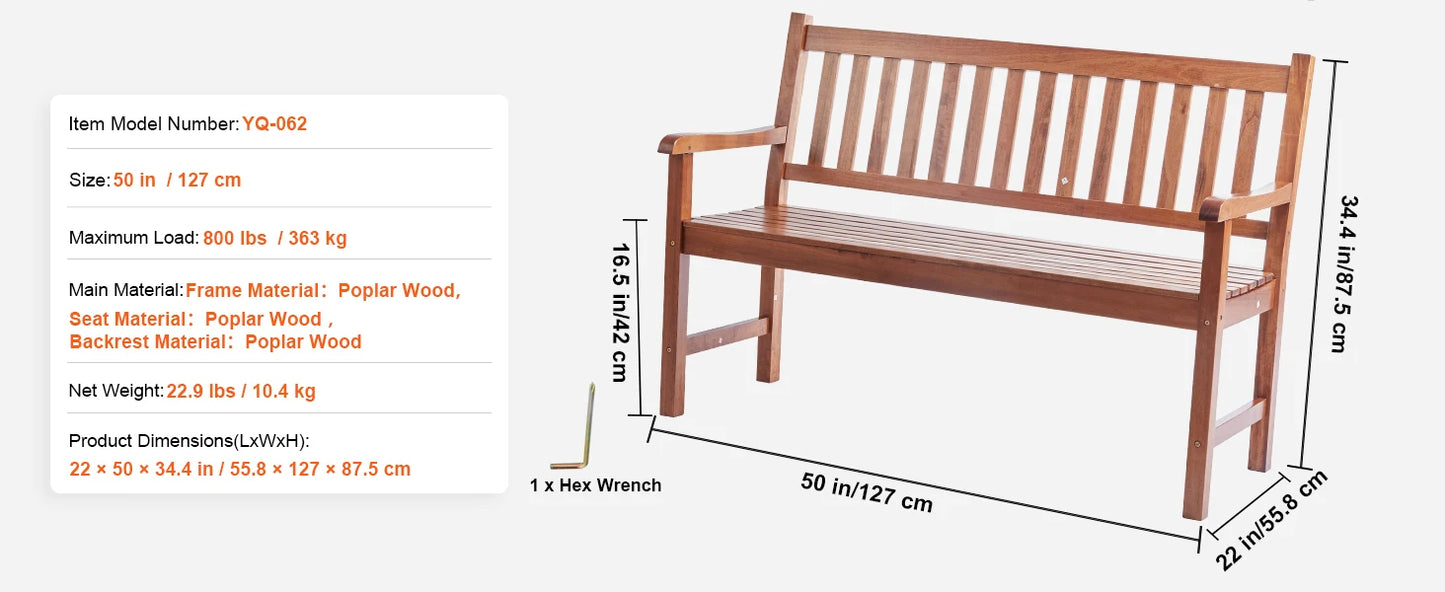SucceBuy Outdoor Bench Wooden Metal Garden Bench for Outdoors 480 lbs Load Capacity Bench Outdoor Garden Park Bench