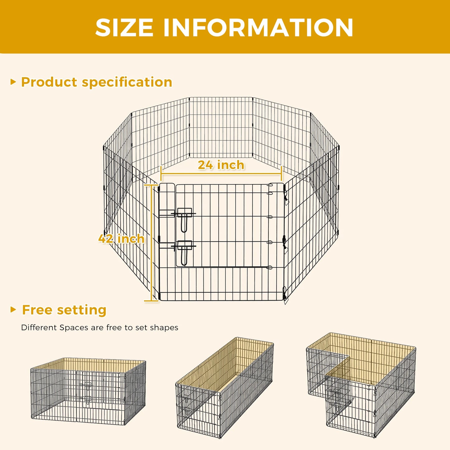 Foldable Metal Dog Playpen for Indoor/Outdoor, Pet Dog Fence Exercise, Pet Puppy Playpen Cage for Yard, Easy Assemble Cat House