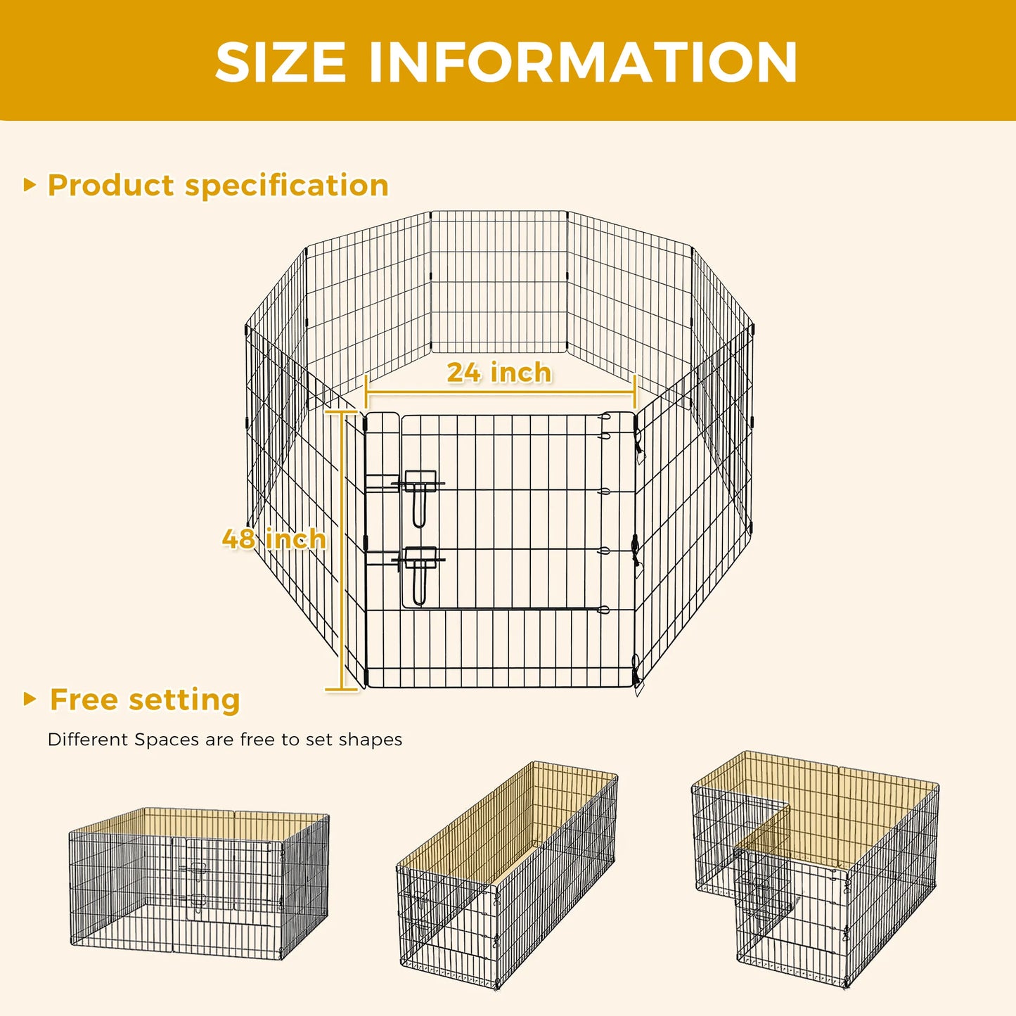 Foldable Metal Dog Playpen for Indoor/Outdoor, Pet Dog Fence Exercise, Pet Puppy Playpen Cage for Yard, Easy Assemble Cat House