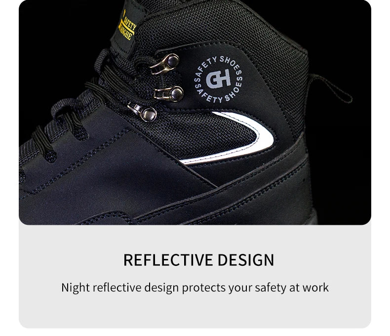 High Top Safety Shoes Men Steel Toe Work Shoes Men Work Safety Boots Anti Smash Safety Indestructible Waterproof Platform Boots