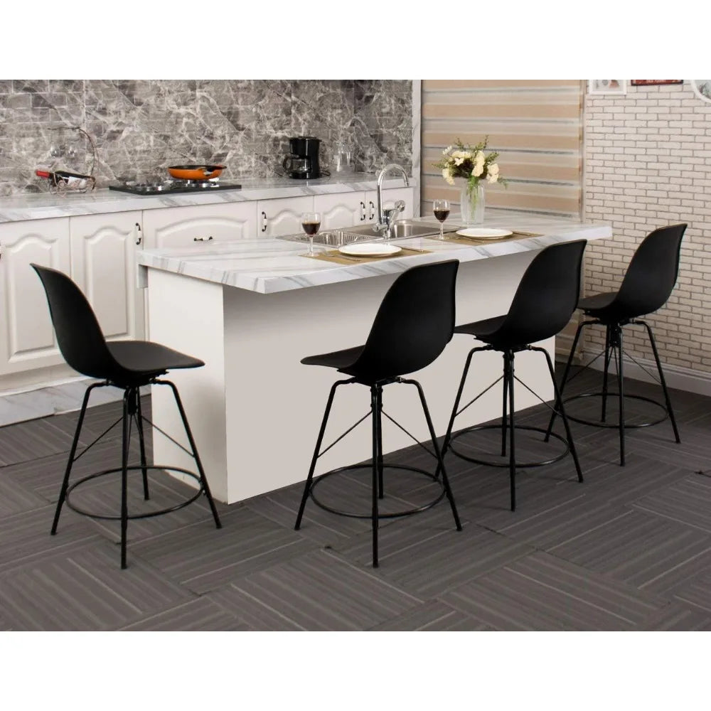 30" Swivel Bar Stools with Backs Set of 4 Black Plastic Bar Height Stools Hight Back Bar Chairs with Metal Legs Protector
