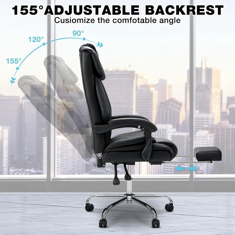 Office Chair Big and Tall 550lbs Reclining Office Chairs with Footrest Executive Extra Wide Seat Office Chair PU Leather