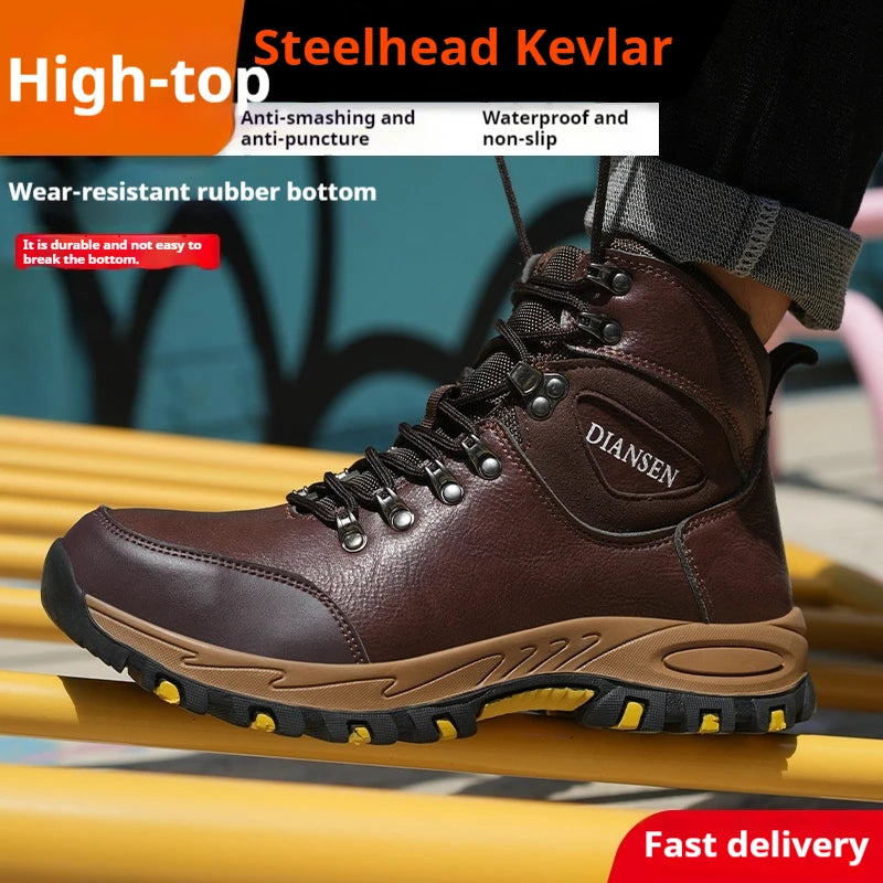 High Top Men Work Shoes Anti-Puncture Anti-smash Work Sneakers Slip Resistant Comfortable Soft Water Resistant Work Hiking Boots