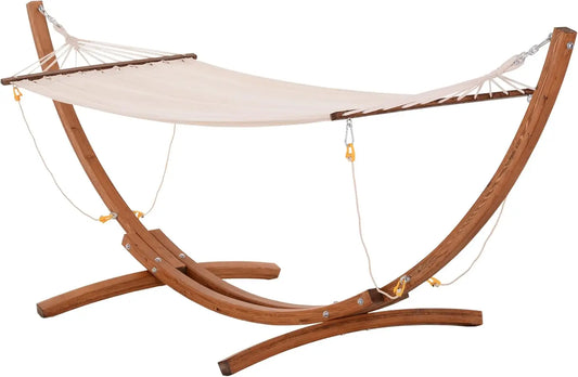 10' Wood Outdoor Hammock, Hammock with Stand Rainbow Bed, Heavy Duty Roman Arc Hammock for Single Person for Patio Backyard
