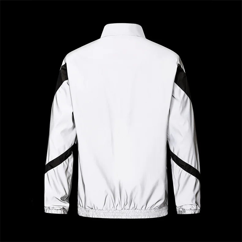Fashion Men Night Reflective Jacket Stand Collar Splicing Spring Autumn Casual Jacket Bicycle Hip-hop Dance Streetwear Man Coat