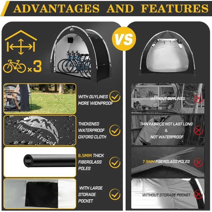 Happy Travel Bike Storage Shed TentOutdoor Portable Bicycle Storage Sheds with 210D Oxford Fabric PU4000 Waterproof for 2 3 4 6