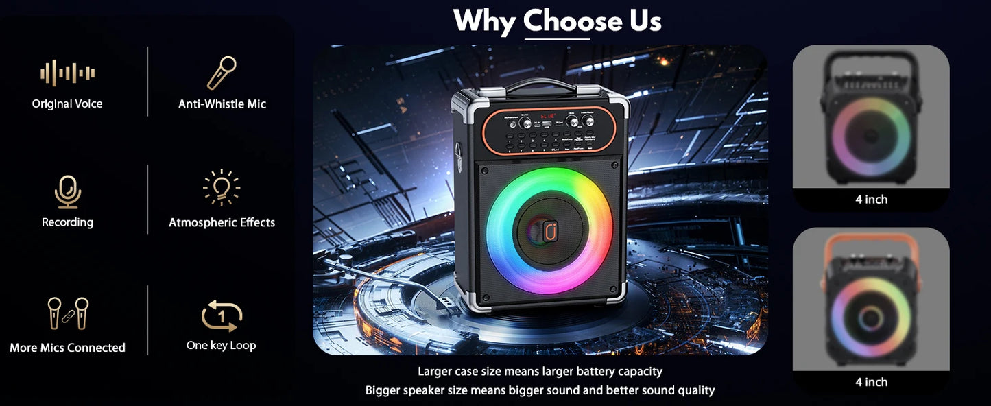 S68 Kara Ok with 2 Microphones, Portable Bluetooth 5.3 Kara Ok Speaker,Echo Adjustment, Supports Tv through Auxiliary Connection